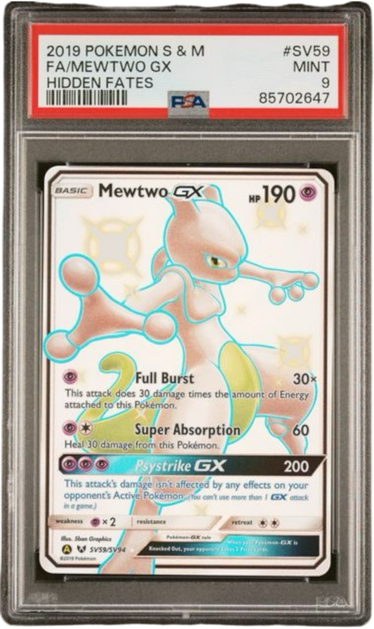 Mewtwo GX Hidden Fates #SV59 PSA 9